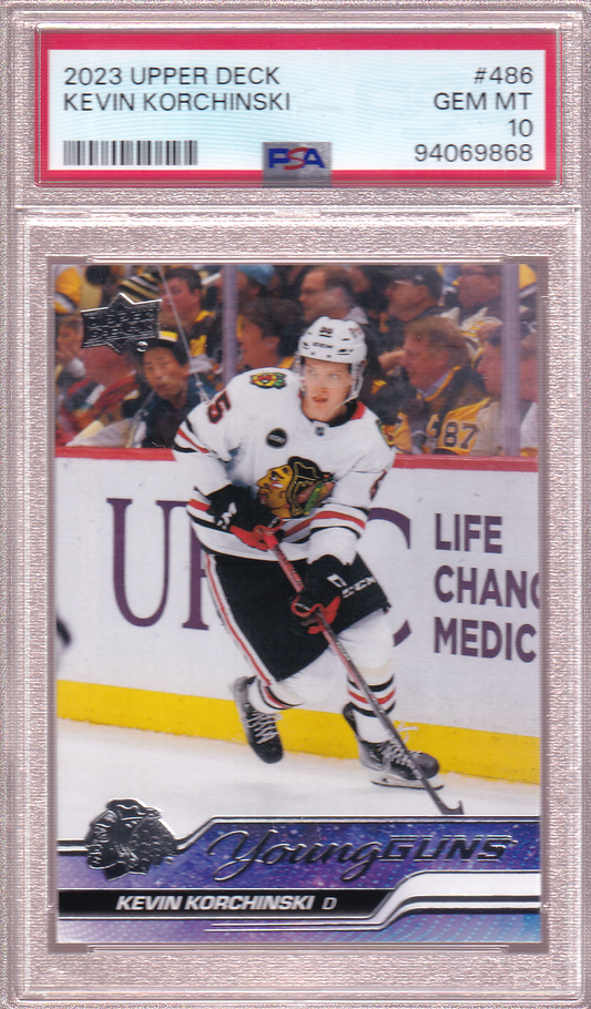 KEVIN KORCHINSKI 2023-24 Upper Deck UD Young Guns Rookie Card PSA 10 RC #486 Chicago Blackhawks (Copy)