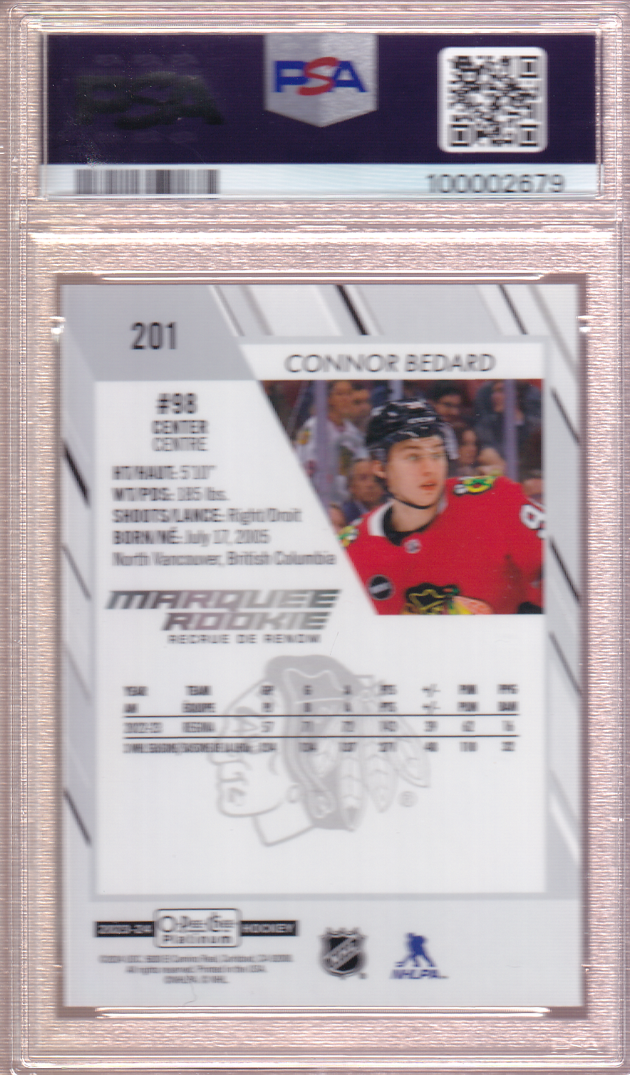 Connor Bedard 2023-24 O-Pee-Chee Platinum Rookie Card #201 RC PSA 9 Chicago Blackhawks