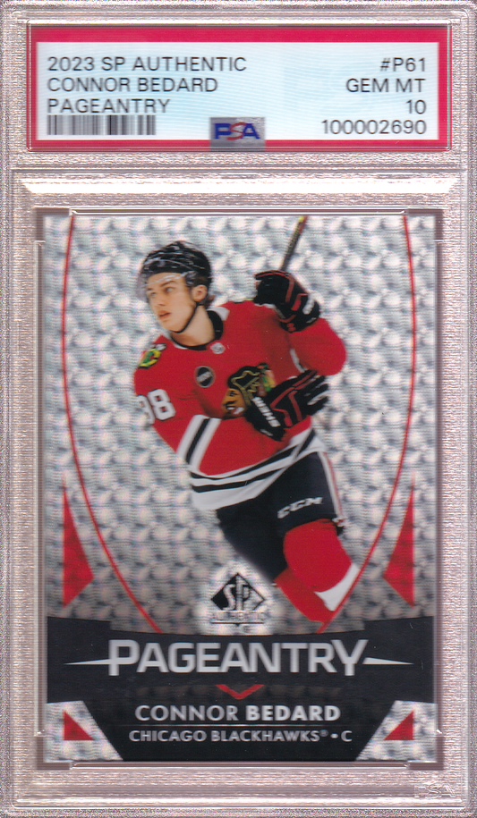 Connor Bedard 2023-24 SP Authentic Pageantry Rookie Card #P-61 RC PSA 10 Chicago Blackhawks