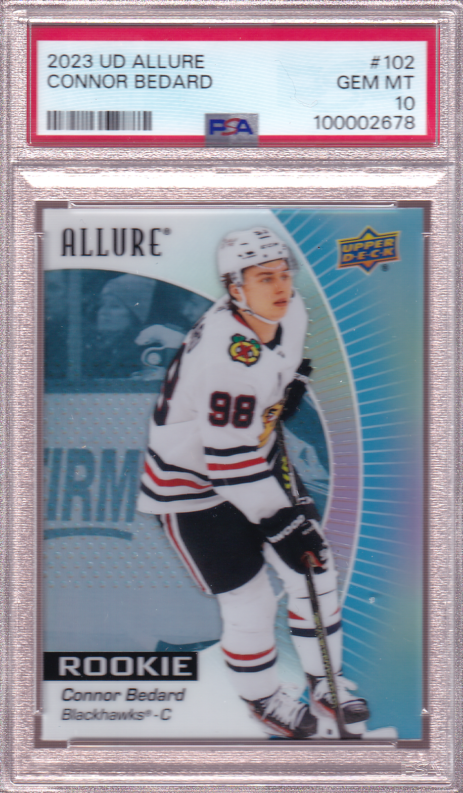 Connor Bedard 2023-24 UD Allure Rookie Card #102 RC PSA 10 Chicago Blackhawks