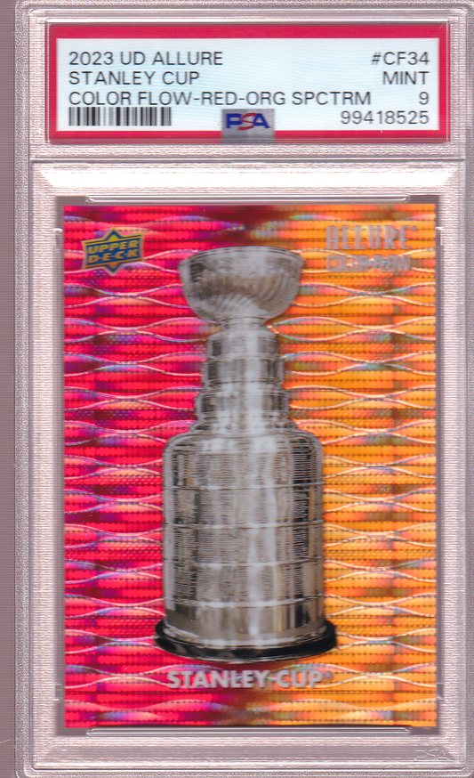 The STANLEY CUP 2023-24 UD Allure Color Flow Red-Orange Spectrum 52/99 Card #CF-34 PSA 9