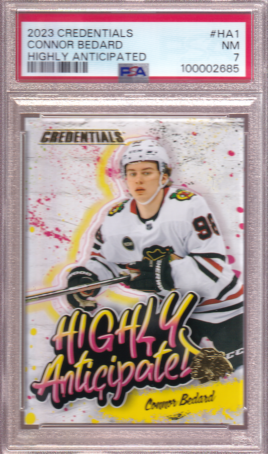 Connor Bedard 2023-24 UD Credentials Highly Anticipated Rookie Card #HA-1 RC PSA 7 Chicago Blackhawks