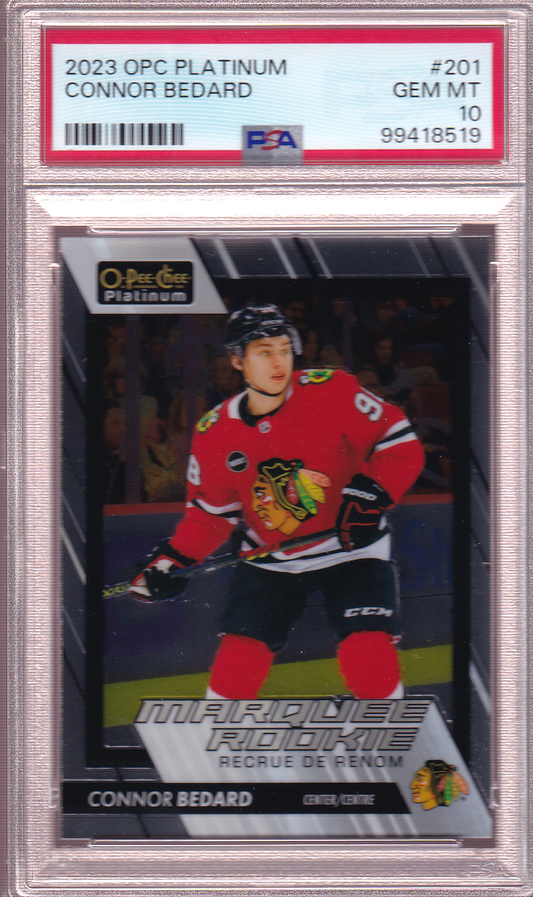 Connor Bedard 2023-24 O-Pee-Chee Platinum Rookie Card #201 RC PSA 10 Chicago Blackhawks