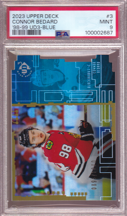 Connor Bedard 2023-24 Upper Deck 1998-99 Retro UD3 Blue /1000 Rookie Card #3 RC PSA 9 Chicago Blackhawks