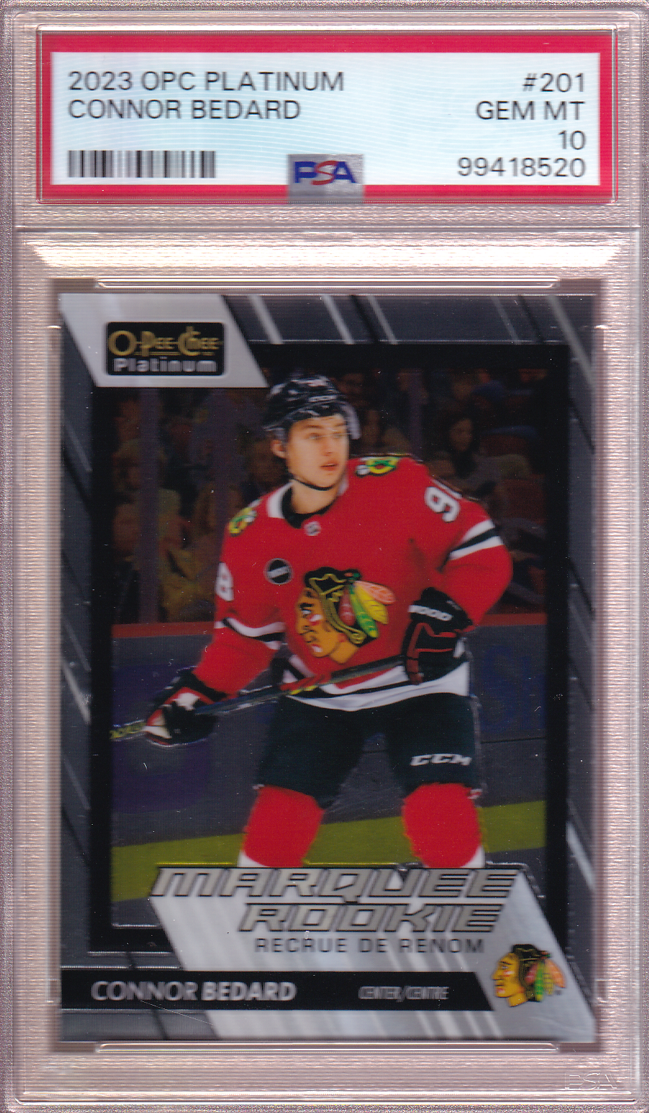 Connor Bedard 2023-24 O-Pee-Chee Platinum Rookie Card #201 RC PSA 10 Chicago Blackhawks