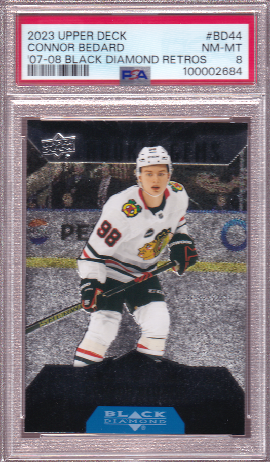 Connor Bedard 2023-24 Upper Deck 2007-08 Retro Black Diamond Rookie Card #BD-44 RC PSA 8 Chicago Blackhawks