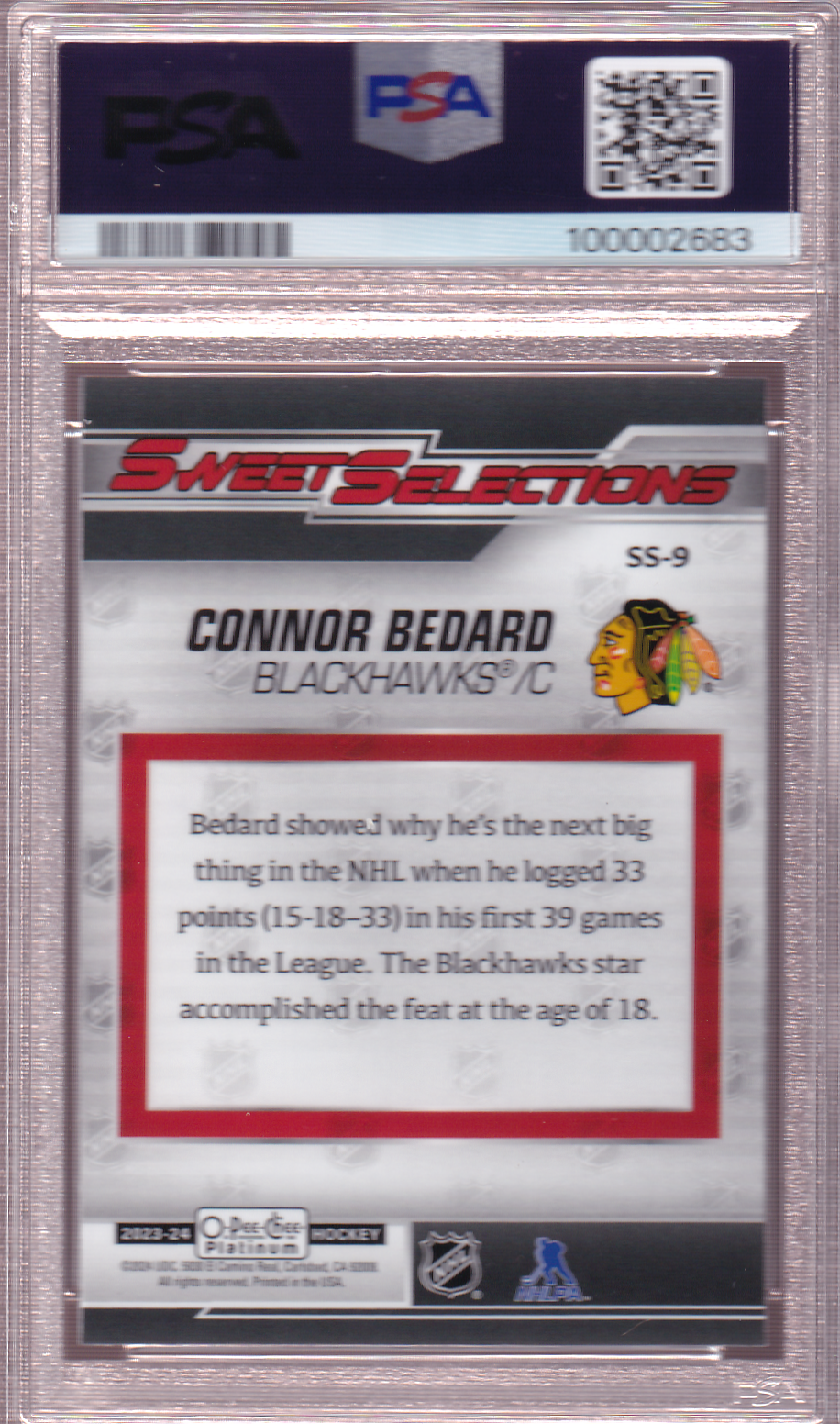 Connor Bedard 2023-24 O-Pee-Chee Platinum Sweet Selections Rookie Card RC #SS-9 PSA 10 Chicago Blackhawks