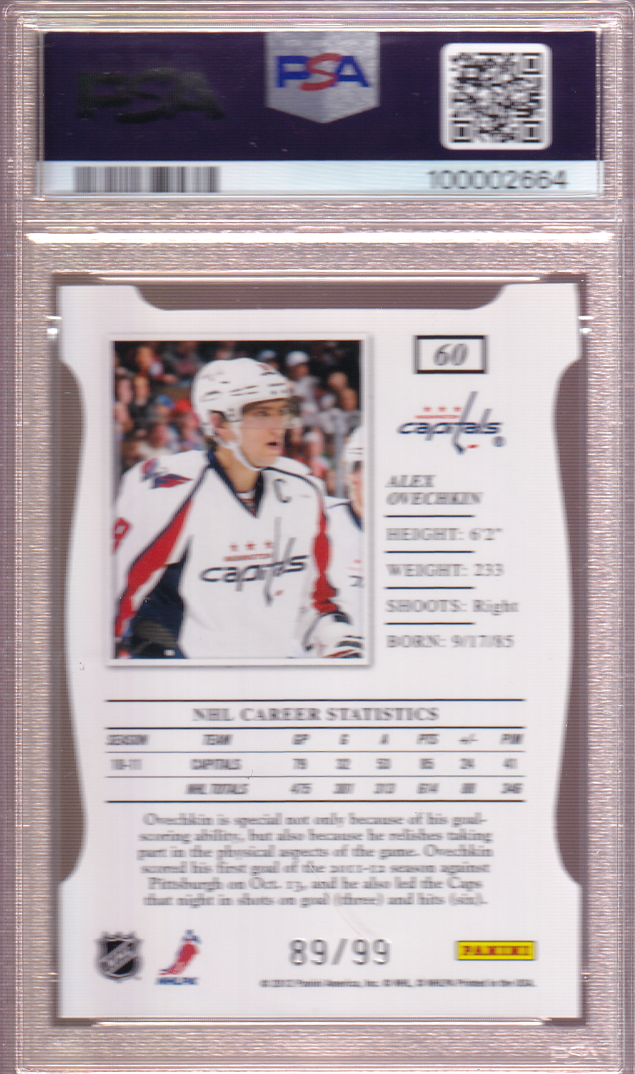 ALEX OVECHKIN 2011-12 Panini Elite Gold 89/99 card #60 PSA 9 Washington Capitals