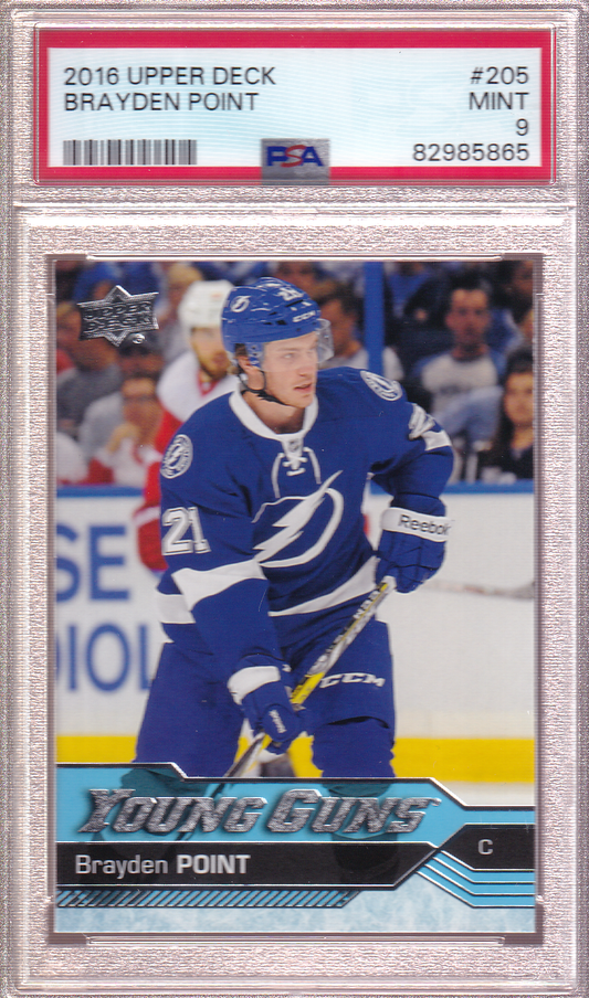 BRAYDEN POINT 2016-17 Upper Deck UD Young Guns Rookie Card #205 PSA 9 Tampa Bay Lightning RC