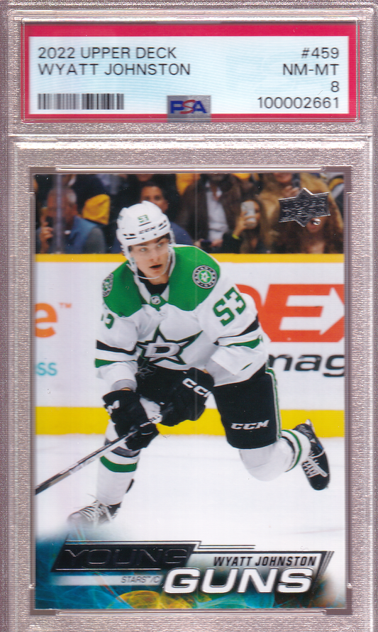 WYATT JOHNSON 2022-23 Upper Deck UD Young Guns Rookie Card #459 PSA 8 Dallas Stars RC