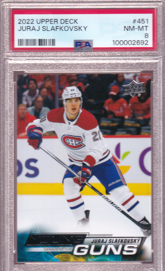 JURAJ SLAFKOVSKY 2022-23 Upper Deck UD Young Guns Rookie Card #451 PSA 8 Montreal Canadiens RC