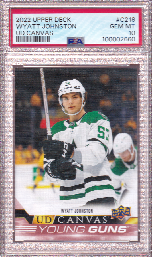 WYATT JOHNSTON 2022-23 Upper Deck UD Canvas Young Guns Rookie Card #C218 PSA 10 Dallas Stars RC