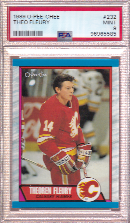 THEOREN THEO FLEURY 1989-90 O-Pee-Chee Rookie Card #232 PSA 9 Calgary Flames