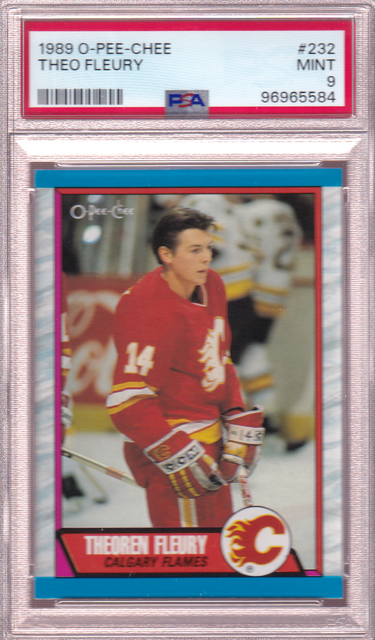 THEOREN THEO FLEURY 1989-90 O-Pee-Chee Rookie Card #232 PSA 9 Calgary Flames