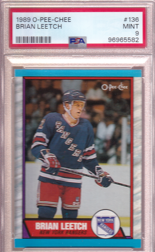 BRIAN LEETCH 1989-90 O-Pee-Chee Rookie Card #136 PSA 9 New York Rangers RC