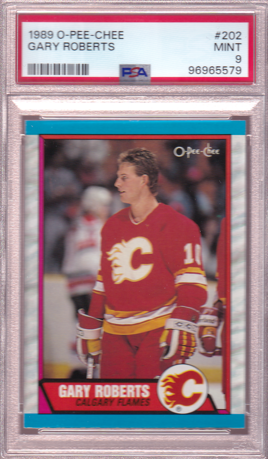 GARY ROBERTS 1989-90 O-Pee-Chee Rookie Card #202 PSA 9 Calgary Flames