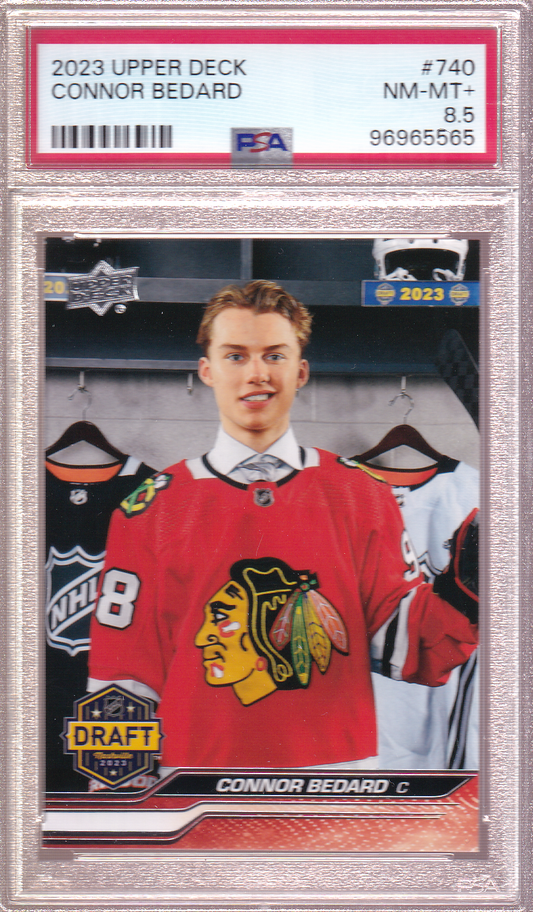 Connor Bedard 2023-24 UD Draft Rookie Card RC #740 PSA 8.5 Chicago Blackhawks