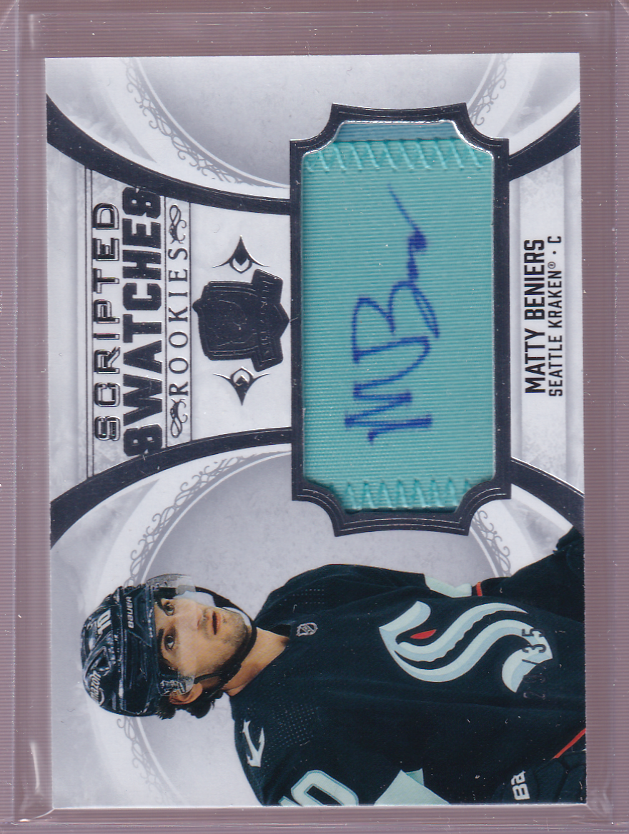 MATTY BENIERS 2022-23 UD The Cup Scripted Swatches Auto Patch 29/35 Card #SM-MB Seattle Kraken