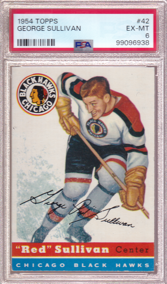 GEORGE RED SULLIVAN 1954-55 Topps Card #42 PSA 6 Chicago Blackhawks