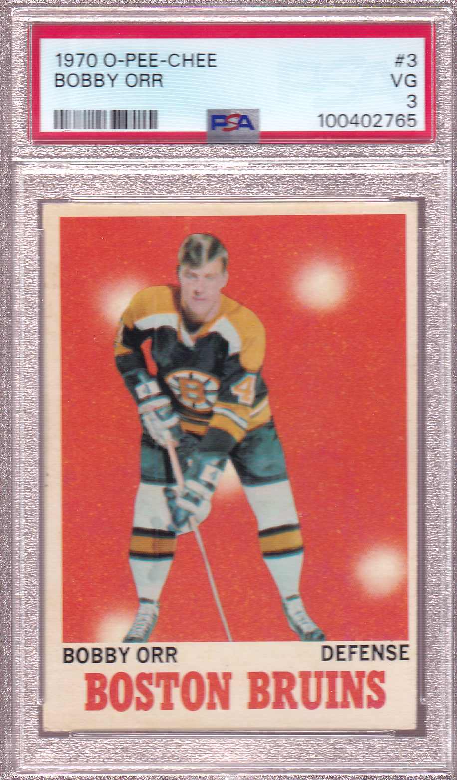 BOBBY ORR 1970-71 O-Pee-Chee Card #3 PSA 3 Boston Bruins