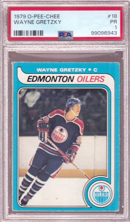 WAYNE GRETZKY 1979-80 O-Pee-Chee Rookie Card #18 RC PSA 1 Edmonton Oilers