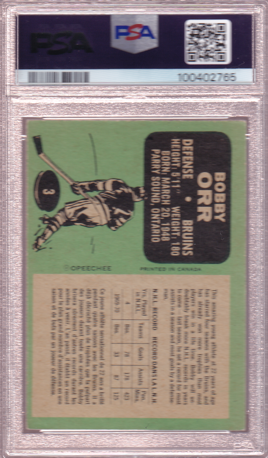 BOBBY ORR 1970-71 O-Pee-Chee Card #3 PSA 3 Boston Bruins