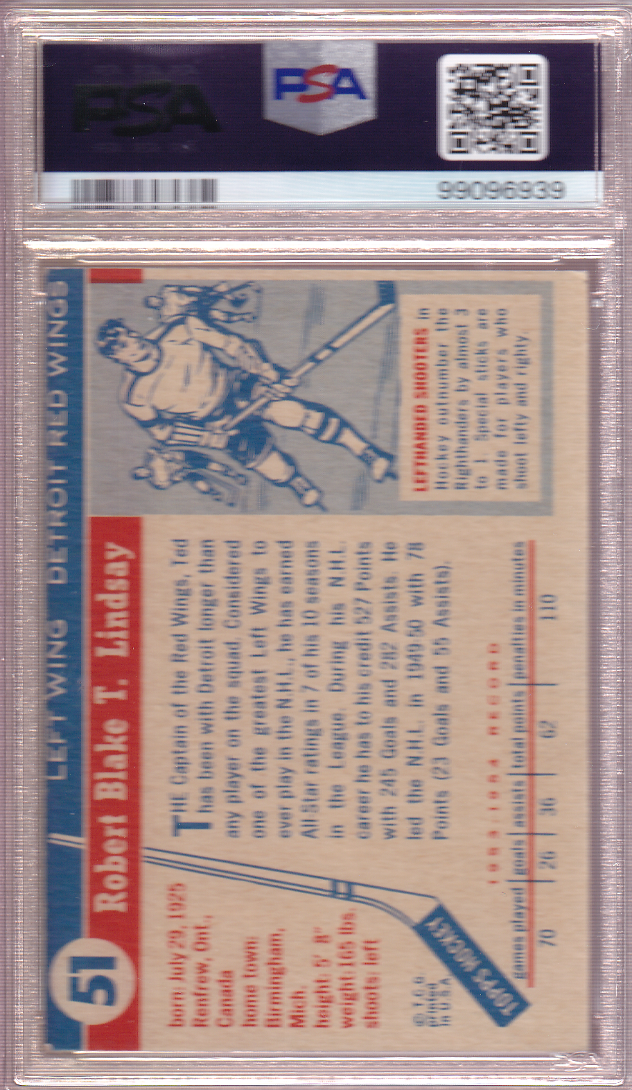 TED LINDSAY 1954-55 Topps Card #51  PSA 4 Detroit Red Wings