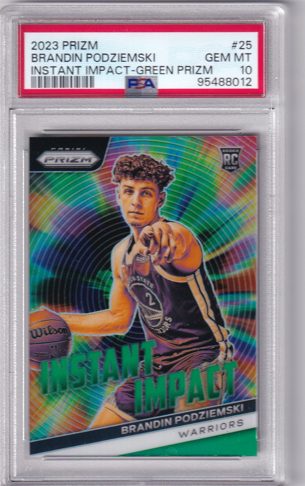 Brandin Podziemski #25 2023 Prizm Instant Impact Green Prizm PSA 10