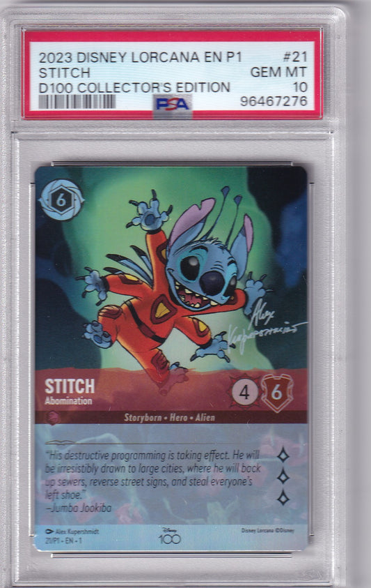 Stitch 2023 Lorcana #21 EN P1 D100 Collector's Edition PSA 10