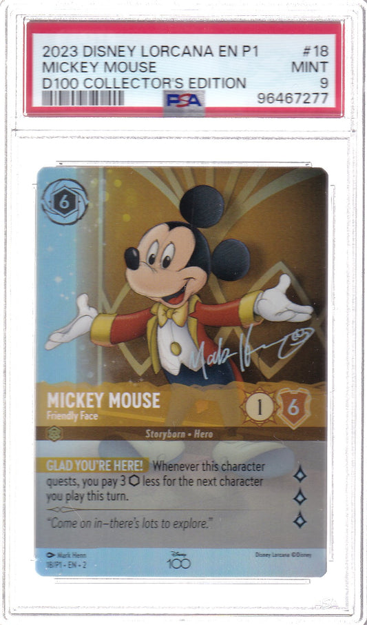 Mickey Mouse 2023 Lorcana #18 EN P1 D100 Collector's Edition PSA 9