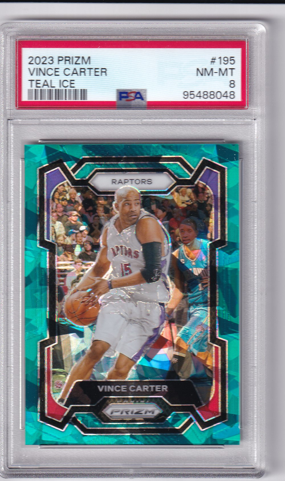 Vince Carter #195 2023 Prizm Teal Ice /225 PSA 8