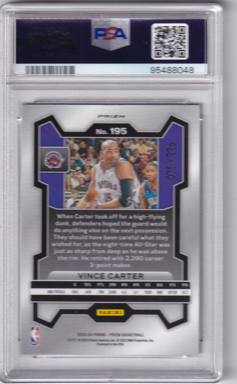 Vince Carter #195 2023 Prizm Teal Ice /225 PSA 8