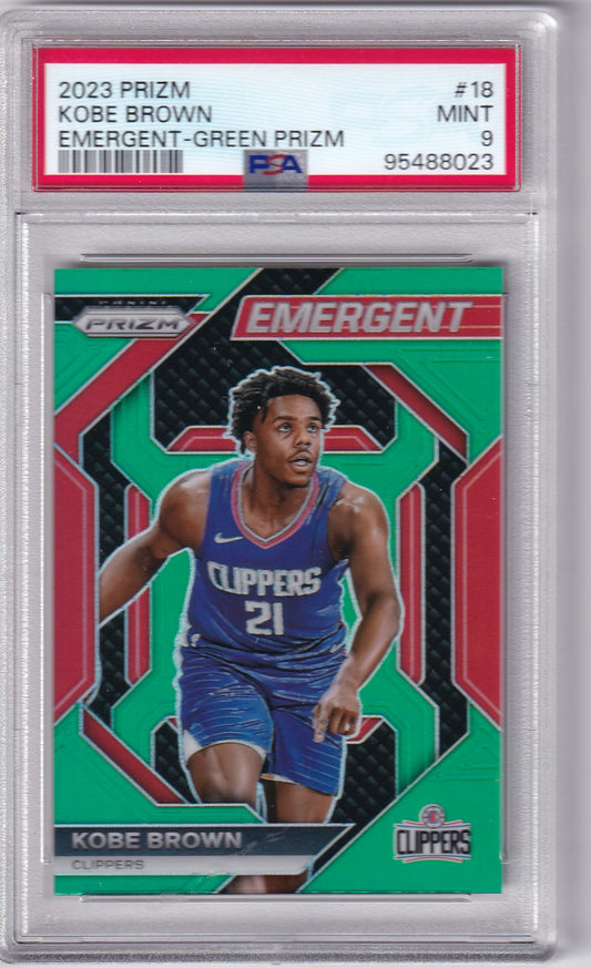 Kobe Brown #18 2023 Prizm Emergent Green Prizm PSA 9