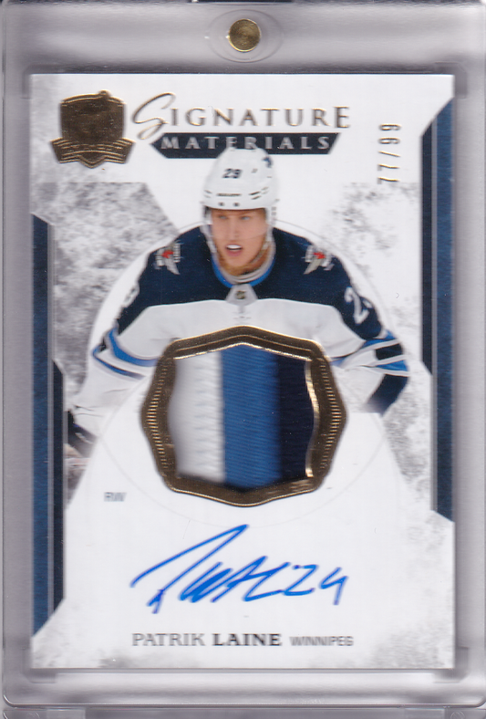 PATRIK LAINE 2017-18 Upper Deck UD THE Cup Signature Materials 3 Color Patch Card 77/99 #SP-PL Winnipeg Jets