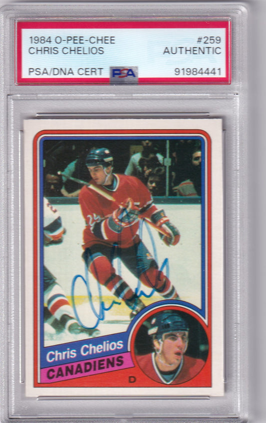 Chris Chelios 1984 O-Pee-Chee Montreal Canadiens #259 PSA/DNA Autographed Rookie signed auto