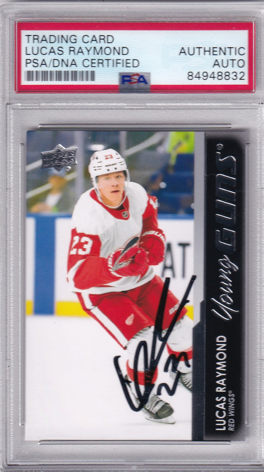 Lucas Raymond 2021-22 Upper Deck Young Guns Rookie Card #464 Detroit Red Wings PSA/DNA Autographed signed auto RC