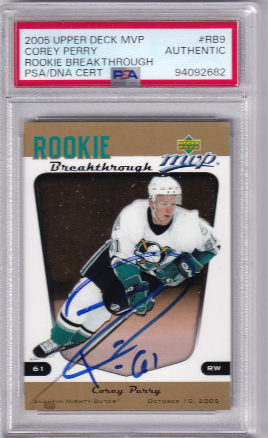 Corey Perry 2005 Upper Deck MVP #RB9 PSA/DNA Autographed Rookie signed auto