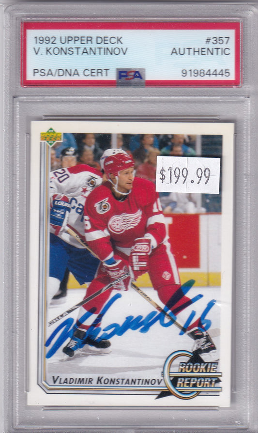 Vladimir Konstantinov 1992-93  Upper Deck Rookie Report #357 PSA/DNA Detroit Red Wings Signed auto
