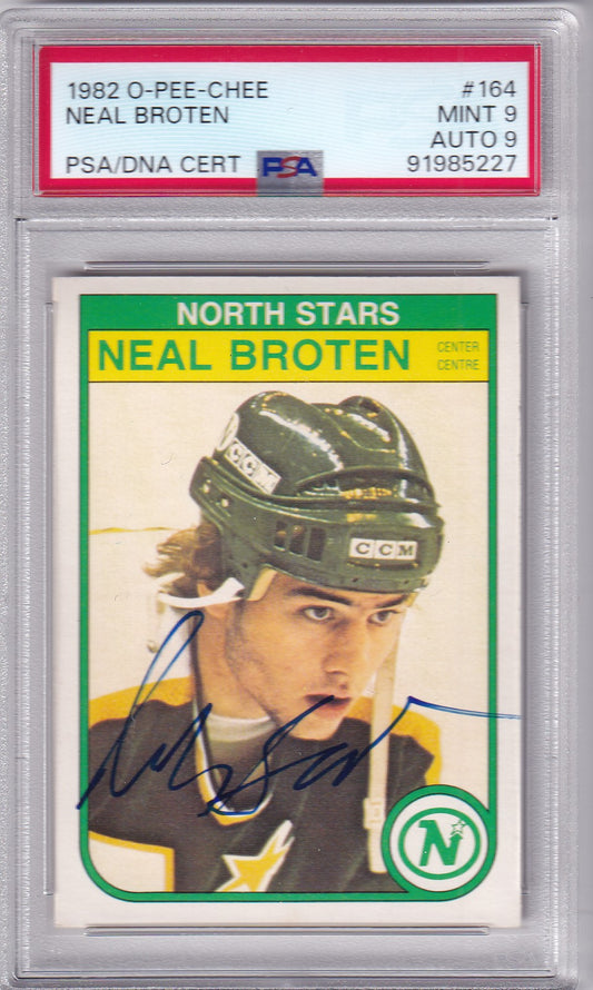 Neal Broten 1982-83 O-Pee-Chee #164 Minnesota North Stars Rookie Card PSA 9 /DNA 9  Autographed  signed auto RC