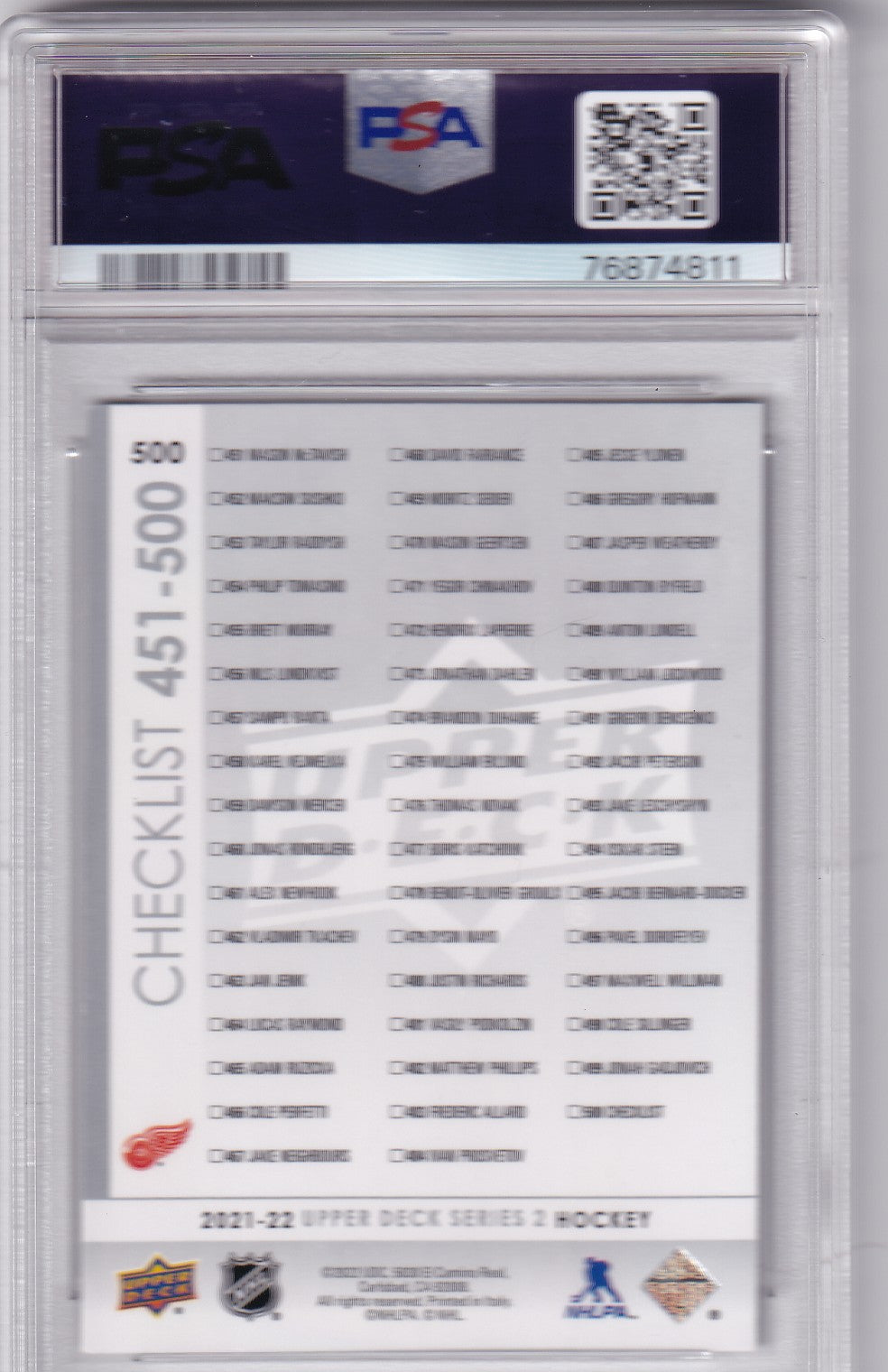 Moritz Seider / Lucas Raymond 2021-22 Upper Deck Young Guns Checklist #500 PSA6 / DNA 10 Autographed Rookie RC Detroit Red Wings signed auto