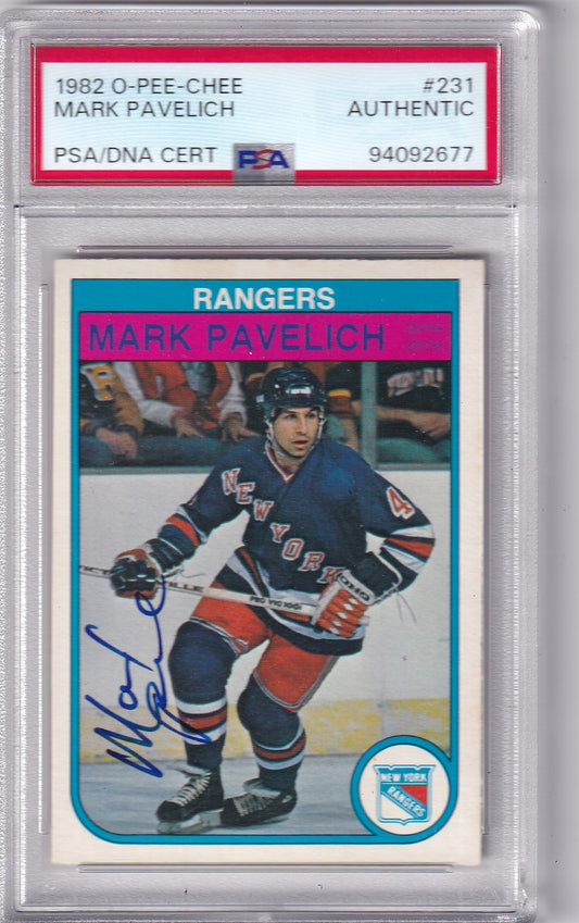 Mark Pavelich 1982 O-Pee-Chee New York Rangers #231 PSA/DNA Autographed Rookie signed auto