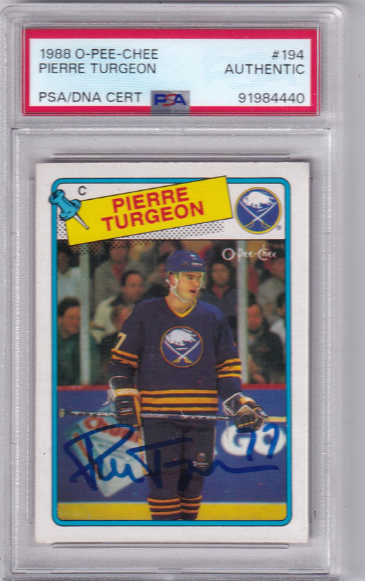 Pierre Turgeon 1988 O-Pee-Chee Buffalo Sabres #194 PSA/DNA Autographed Rookie signed auto
