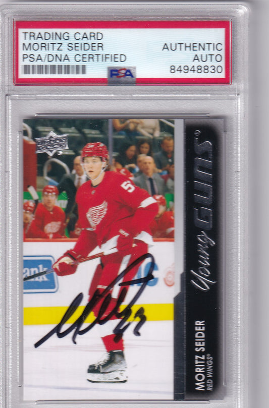 Moritz Seider 2021-22 Upper Deck Young Guns Rookie Card #469 Detroit Red Wings PSA/DNA Autographed Rookie signed auto RC