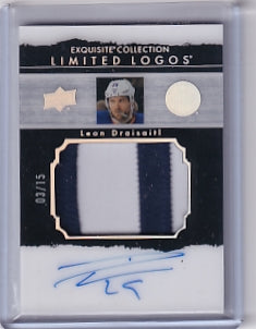 Leon Draisaitl Exquisite Collection Limited Logos Patch Auto 03/15 Card LLT-LD 2022-23 Upper Deck Exquisite Collection (2023-24 UD The Cup Update) Edmonton Oilers