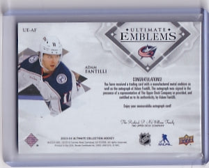Adam Fantilli Rookie Gold Ultimate Emblems Auto 24/25 Card UE-AF 2023-24 Upper Deck Ultimate Collection Rookie Card RC Columbus Blue Jackets