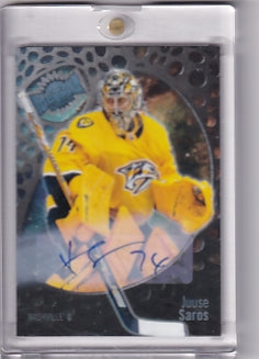 Juuse Saros Skybox Metal Universe Base Auto Card #68 2022-23 Skybox Metal Universe Nashville Predators