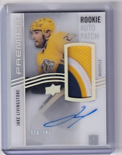 Jake Livingstone Premier Rookie Auto Patch 030/249 Card AR-JL 2023-24 Upper Deck Premier Rookie Card RC Nashville Predators