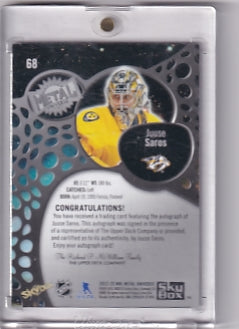 Juuse Saros Skybox Metal Universe Base Auto Card #68 2022-23 Skybox Metal Universe Nashville Predators
