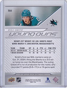 WILL SMITH 2024-25 Upper Deck Extended UD Young Guns Rookie Card #701 RC San Jose Sharks