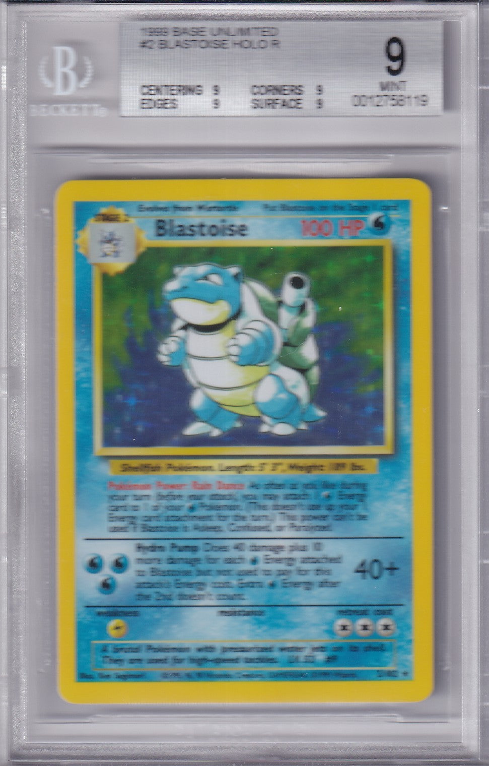 1999 BLASTOISE Holo Base Set  2/102 Pokemon Card BGS 9